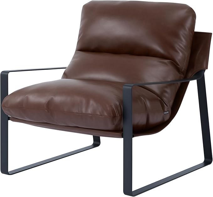 VEVOR Accent Chair Modern PU Leather Armchair Cozy Upholstered Chair with Soft Foam Cushioning Sturdy Metal Frame and Detachable Cushion for Living Room Bedroom Reading Room Office Brown