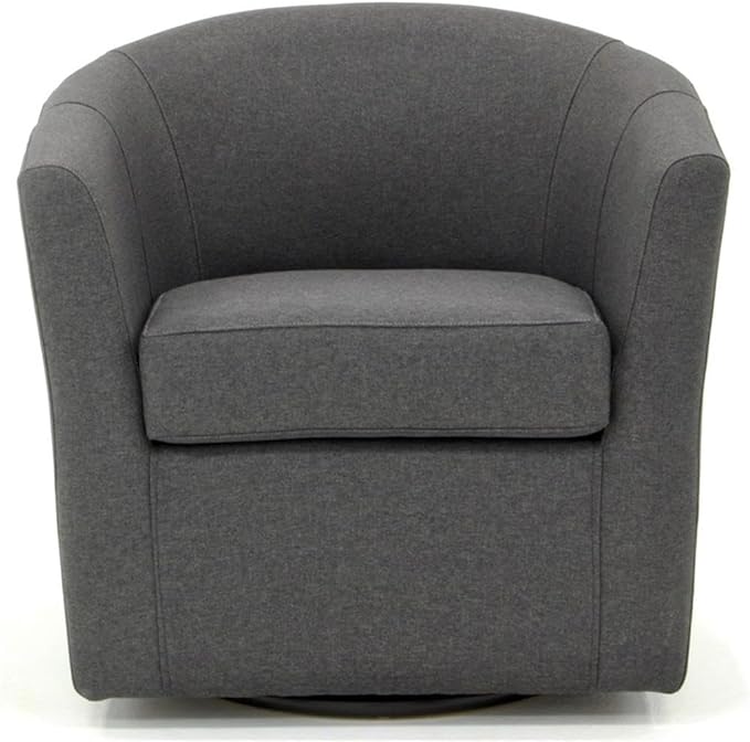 Pemberly Row Traditional Swivel Club Chair 30H x 30.5W x 27D Fabric Upholstery Dark Gray Finish 360-Degree Swivel Base Padded Removable Seat Flared Arms Comfortable Accent Chair for Living