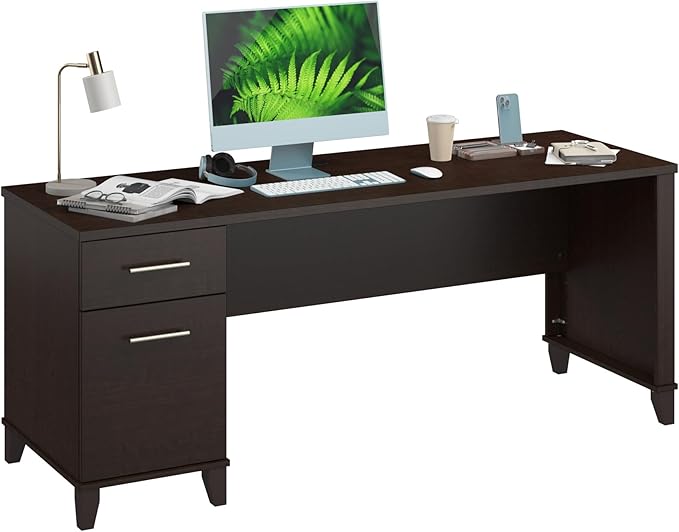 Bush Home 72-inch Home Office Desk with Drawers Large Computer Table for Personal Workspace Somerset Collection Mocha Cherry