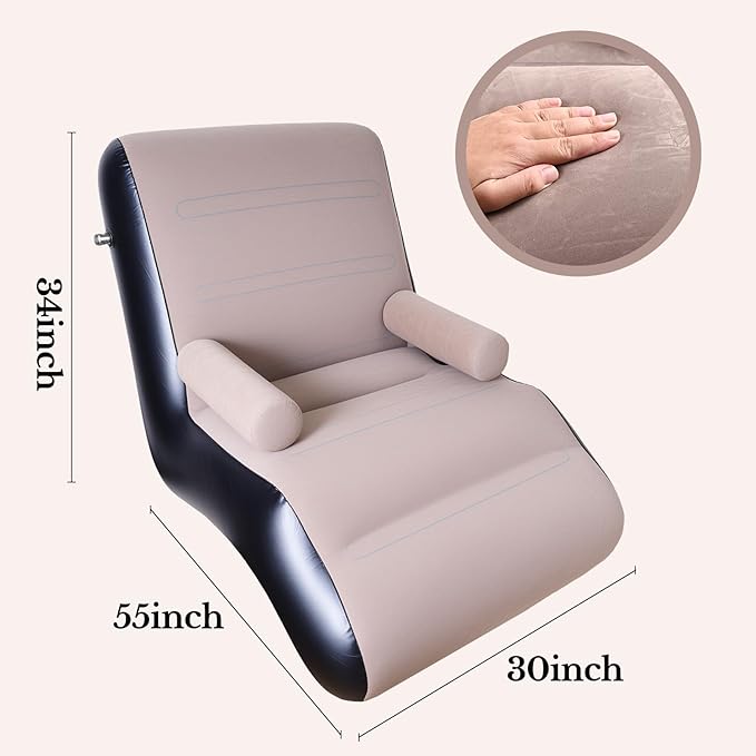Inflatable Deck Chair with Air Pump Foldable Lounge Chair for Bedroom and Living Room Indoor Sofa Lounge with Handrails(Brown)