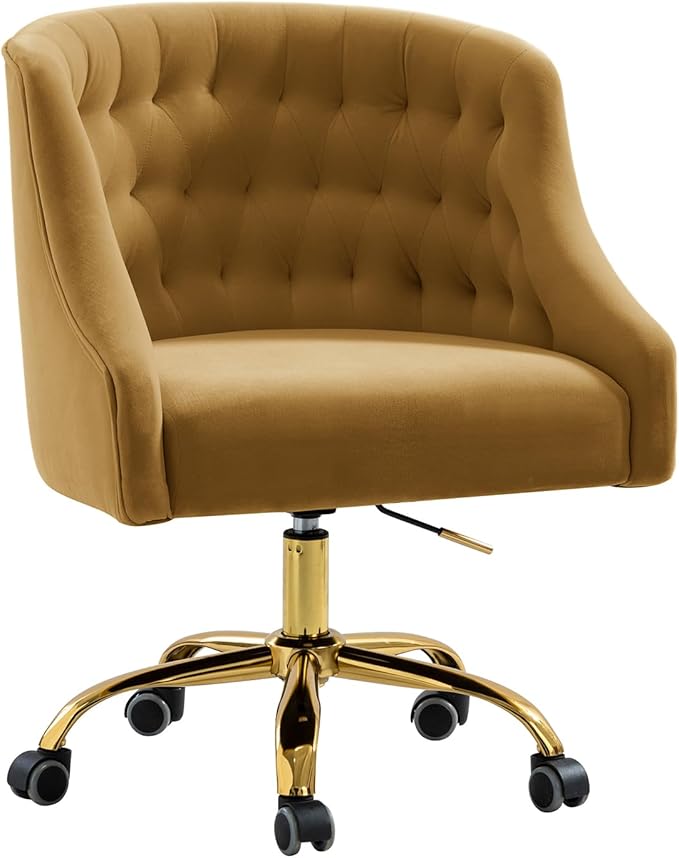 TINA'S HOME Velvet Home Office Chair with Gold Base Comfortable Modern Cute Desk Chair Adjustable Swivel Task Chair for Living Room Bedroom Vanity Study Golden