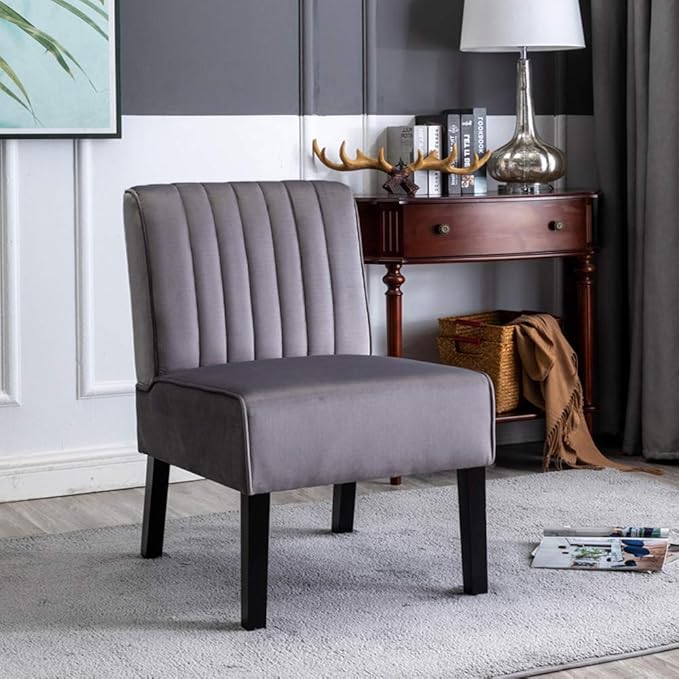 Reeso Mid Century Modern Accent Chairs Set of 2 with Minimalist Design Elegant Velvet Upholstery and Solid Wood Legs Ideal for Living Room or Bedroom Fossil Grey