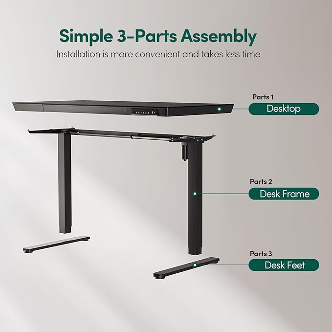 FEZIBO 55 × 24 Electric Standing Desk with Drawers Whole-Piece Glass Adjustable Height Desk One-Piece Quick Install Adjustable Sit Stand Desk Black