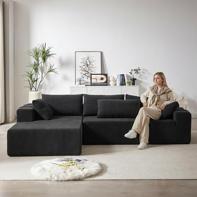 2026 New 108 L Shaped Sectional Sofa Couch Chenille Boneless Couch Deep Seat Sectional Modular Couch for Living Room No Assembly Required