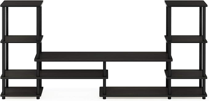 Furinno TURN-N-TUBE TV Stand Wide Open Frame Entertainment Center with Open Shelves Storage TV Console with Tall Side Shelves for TV up to 48 Inch for Living Room Bedroom Espresso