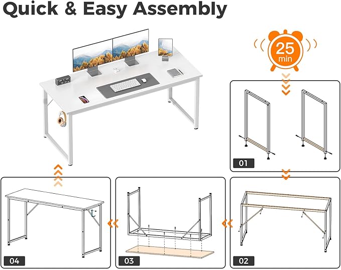 Casaottima 54 Inches Small Computer Desk Work Study Table for Home Office Kids Student Writing Desk with Headphone Hooks White