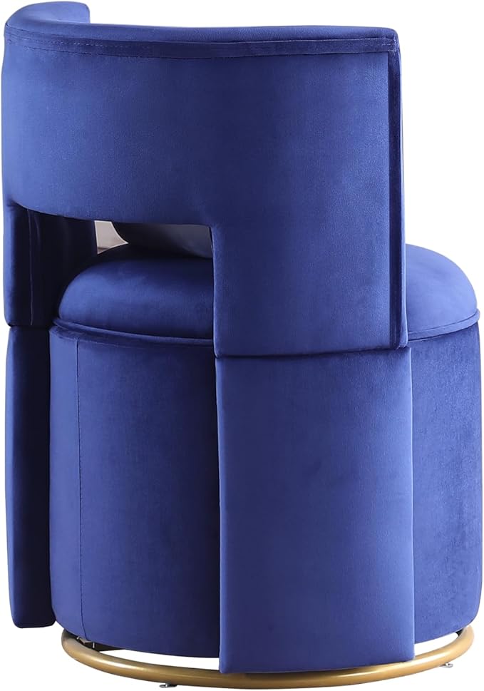 Generic 360° Swivel Accent Chair with Storage Function Velvet Curved Chair with Gold Metal Base for Living Room Nursery Bedroom Blue