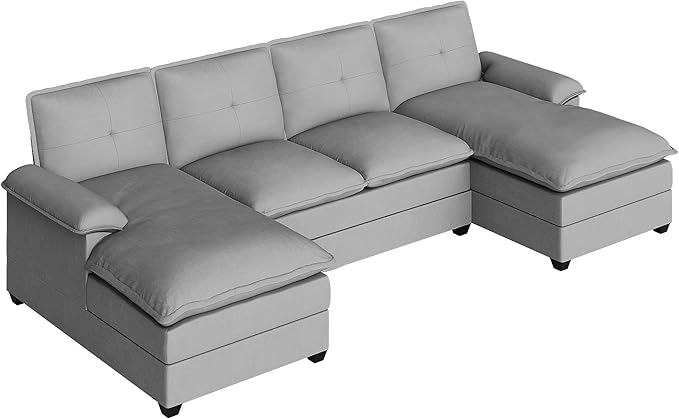 U Shaped Sectional Couch for Living Room110 4-Seater Comfy Couch with Double ChaiseDeep Seat Modular Sofa Couches with Thick Cushion &amp Soft BackrestLight Grey