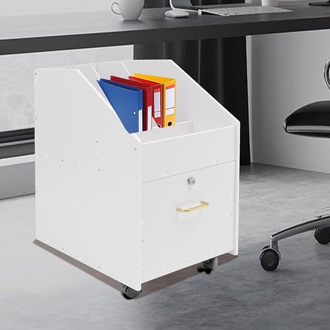 Mobile File Cabinet with Lock Drawer Rolling File Organizer with 3 Open Compartments Under Desk Rolling File Holder for Home Office