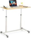 Tangkula Mobile Standing Desk Computer Desk Height Adjustable Stand Up Table with 4 Wheels Rolling Compact Standing Desk with Steel Frame MDF PVC Tabletop Ideal for Home Office (Natural)
