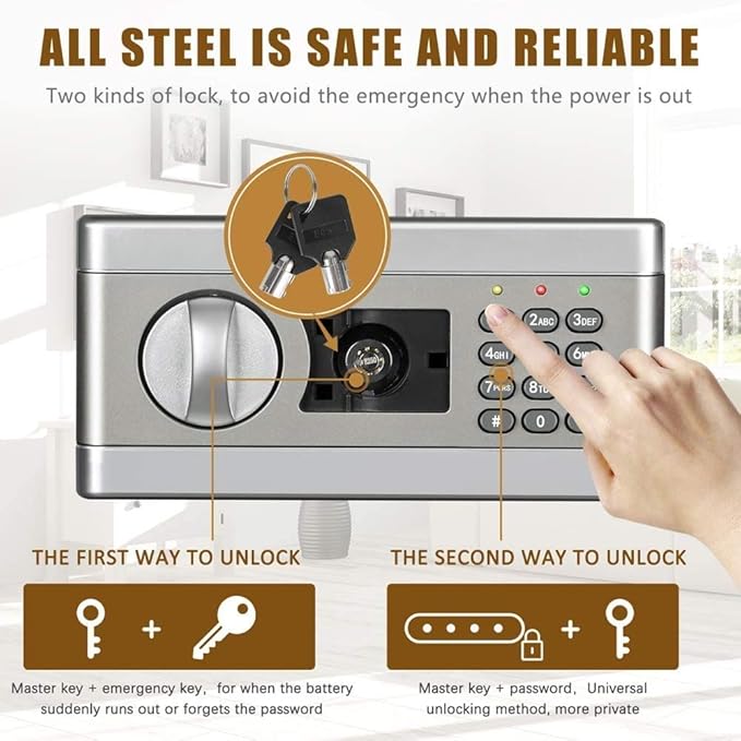 Fireproof Waterproof 43. 3L Digital Large Capacity Electronic File Cabinets Steel Plate Material with Emergency Override Key Apply to Hotel Business Jewelry Cas