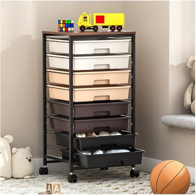 Rolling Storage Cart with Drawers Rolling Drawer Cart and Wooden TabletopStorage Drawer Cart for Living RoomClassroomBedroomBathroomDormOfficeBrown Gradient