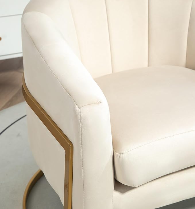 Velvet Modern Accent Armchair - Luxury Gold Frame | Versatile Seating for Living Room Bedroom Office Beige
