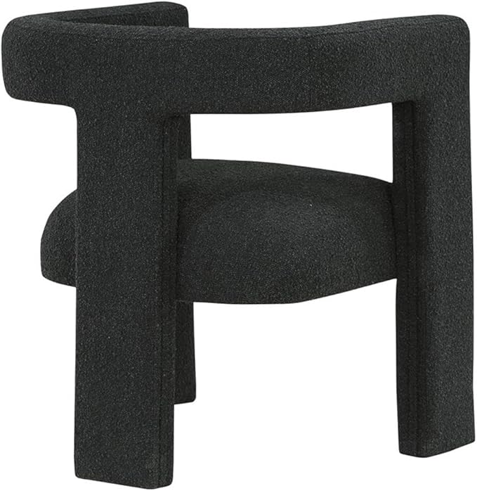 Pemberly Row Modern Fabric Upholstered Accent Side Chair Black Bouclé Upholstery 29.5 H x 26 W x 24.5 D Curved Arms Plastic Glide Levelers Elegant Contemporary Design for Living Room or