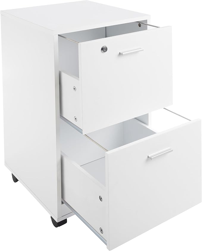 Lavish Home File Cabinet - 2-Drawer Cabinet with Lock and Deep Drawer Storage - Rolling Filing Cabinet for Under The Desk Home or Office (White)