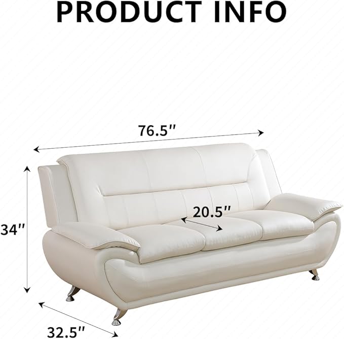 Leather Couch SetCream Sectional Sofa for Living Room Furniture Sets3 Seater Couch for Living Room/Office/Bedroom/Apartment