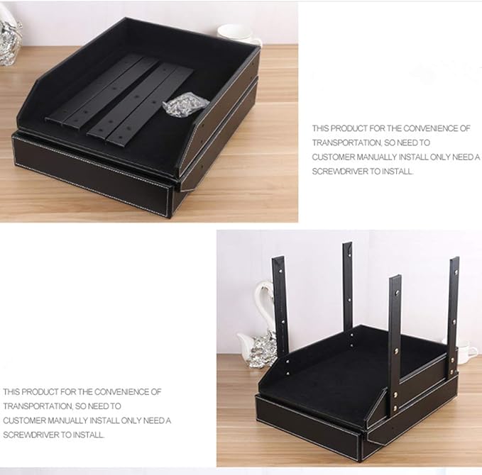 Very Sturdy 3 Tier Leather Desk File Rack for Office Supplies/Stationery/FolderStackable Letter Tray OrganizerDocument Filing Organizer Holder for Desktop Storage (Brown)…