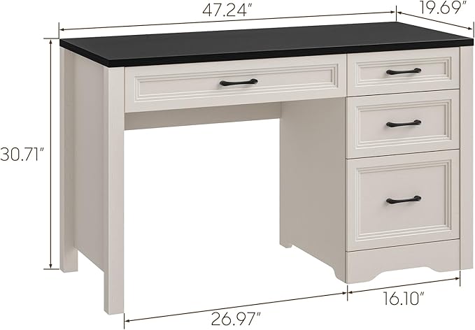 Vabches Farmhouse Executive Desk with Storage and Ample File Drawer Rustic Large Home Writing Desk for Bedroom Black