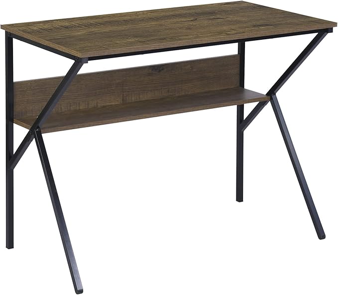 Homy Casa Industrial Computer Desk with Storage Shelf 39.4 Writing Table with X-Frame Metal Legs Retro Wood Grain Finish Home Office Workstation
