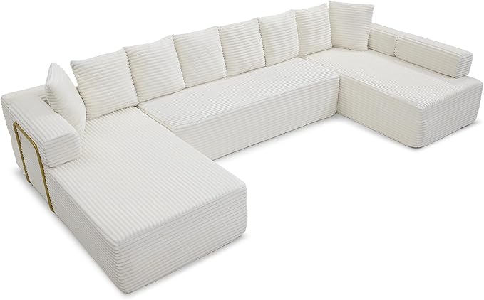 145 inch Modern Sectional Couch for Living Room Oversized Cloud Boneless Couch with Freely Movable Armrest and Fixed-Shape Frame Beige Modular Sofa U Shape Couches | No Assembly Required Free Combi