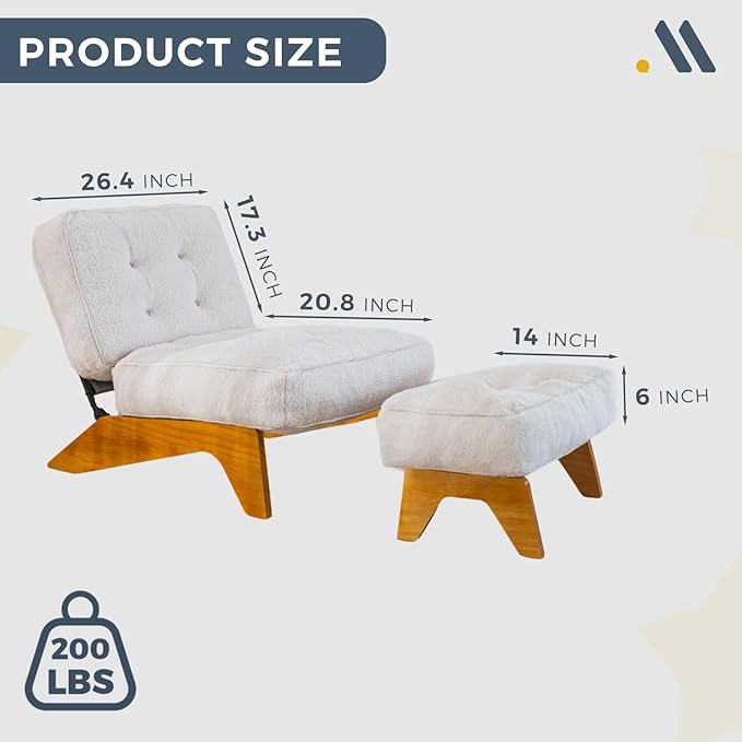 MAXYOYO Adjustable Accent Chair with Ottoman Thick Cushion Seated Lounge Chair Reclining Chair for Living Room Cozy Recliner and Footrest Set Beige