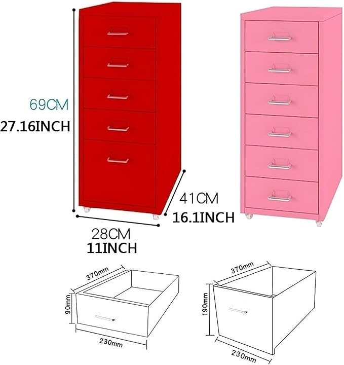 Filing Cabinet Pink Metal Filing Cabinet 5 Drawers Mobile Storage Cabinet - Colled Rolled Steel (Color : Grey Size : 41x28x69CM)