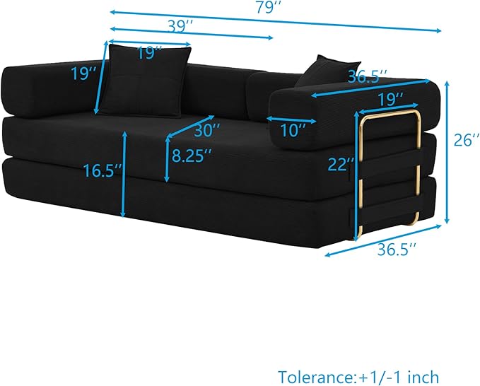 4-in-1 Folding Convertible Floor Sofa Bed 78 Oversized Compression Sofa No Assembly Required King Futon Lazy Couch Corduroy Loveseat Sleeper with Pull Out Bed Modular Futon Couch