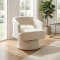 Beige Swivel Barrel Chair 360° Upholstered Accent Chair Hollowed-Out Back Modern Velvet Round Barrel Chair Cone Swivel Base Living Room Small Chair for Bedroom Reading Nook Office