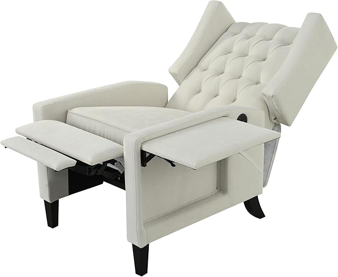Pushback ReclinerComfortable Wingback Sofa Chair with Adjustable Backrest Tufted Fabric Upholstered ArmchairRetro Rivets Decorated Recliner for Living Room Bedroom Office Home Theater (USB Beige)