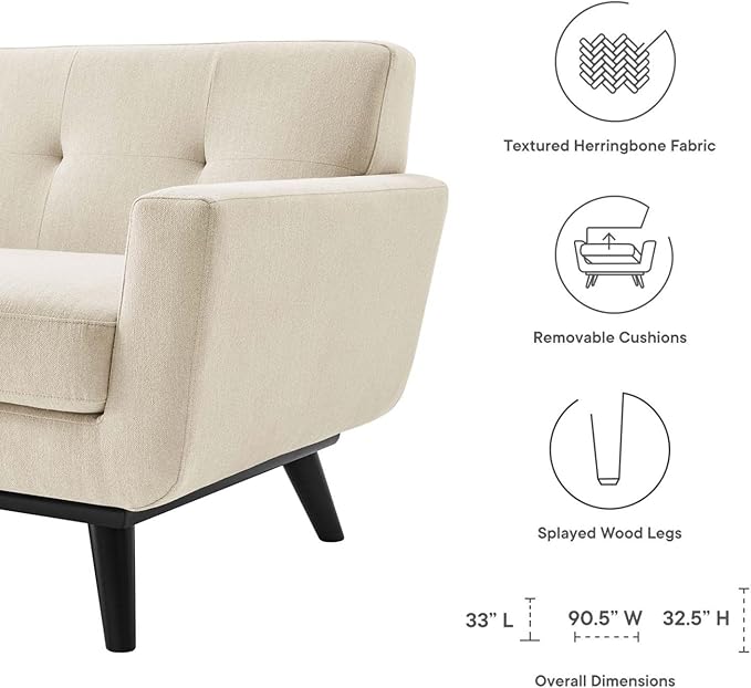 Modway Engage Modern Tufted Back Textured Fabric Sofa in Beige