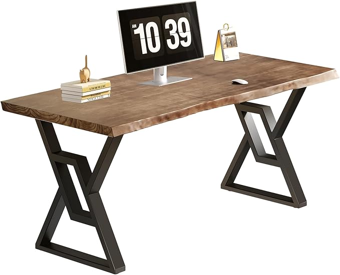 Rustic Brown 55-inch Solid Wood Computer Desk - Modern Gaming Workbench for Home Office Modern Simple Design Ideal for Study Writing Dining