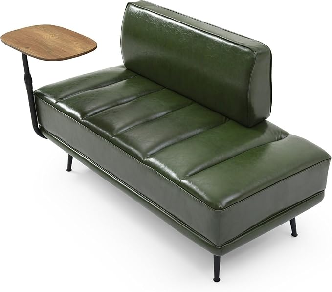 55 Modern Faux Leather Loveseat with 360° Swivel Side Table Mid-Century Tufted 2-Seater Sofa Bench for Living Room Entryway with Metal Legs and Backrest