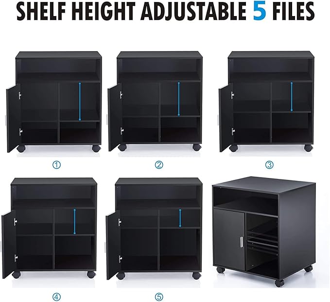 FITUEYES Rolling Wood File Cabinet with Door Mobile Large Office Work Cart with Adjustable Storage Shelves Black 23.6 W x 19.6 D x 26.4 H