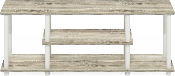 Furinno Turn-N-Tube No Tools 3D 3-Tier Entertainment TV Stand up to 50 inch TV Round Tubes Oak