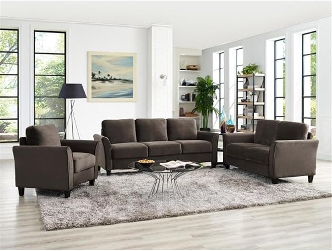 Hawthorne Collections Accent Chair Coffee Polyester Upholstery Wood Frame and Legs 33.9 H x 35.4 W x 31.5 D Curved Arms Stylish and Comfortable Living Room Seating