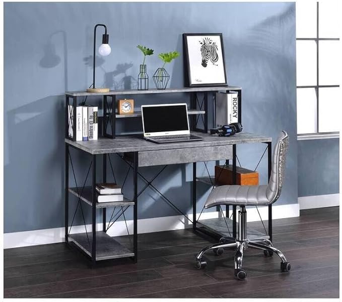 Maykoosh Gray Desk with Hutch &amp Drawer - Modern Home Office Table