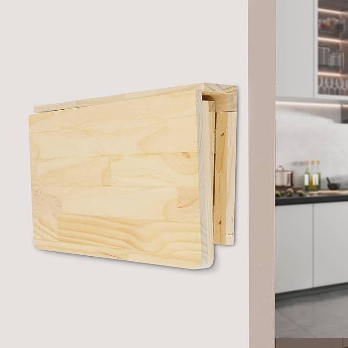 Wall Mounted Folding Table - 31.5 Pine Wood Drop Leaf Desk Space-Saving Wall Desk for Small Spaces Rustic Floating Shelf for Small Spaces Kitchen Laundry Room Home Office Wood Color
