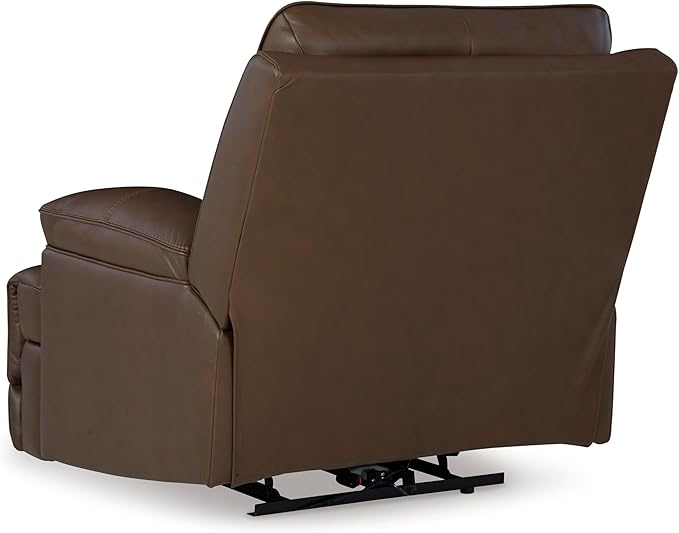 Signature Design by Ashley VonRyan Modern Leather Upholstered Power Recliner with Adjustable Headrest and USB Port Dark Brown
