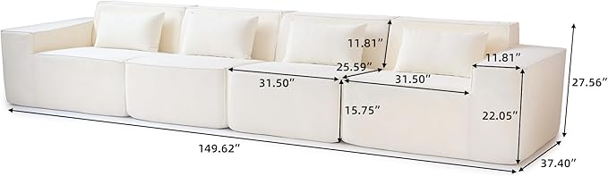 JACH 149 Cloud Sectional Couch Huge Plus 4 Seater Modular Sofa Modern Comfy Cloud Couches Sofas Furniture for Living Room Office Apartment Beige