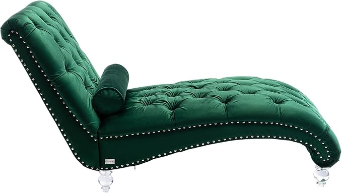 Leisure Velvet Concubine Sofa Accent Sofa Chaise Reclining Lounger Barrel Sofa with Acrylic Feet (Green)