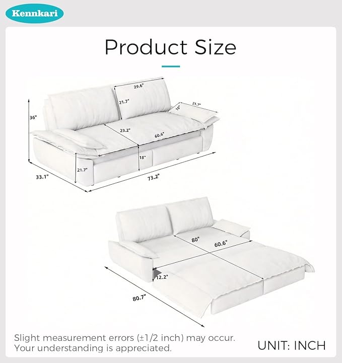 73.2 Queen Size 3-in-1 Convertible Pull Out Sofa Bed with Wheels Multi-Functional Velvet Loveseat Bed for Living Room and Bedroom (Camel)