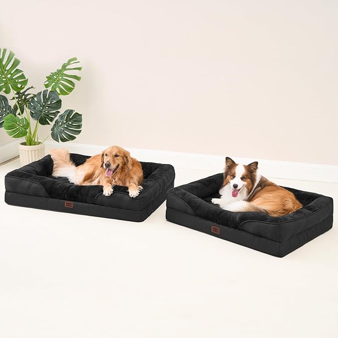 EHEYCIGA Orthopedic XL Dog Bed for Large Sized Dog 42x30x7.5 Inch Extra Large Memory Foam Dog Couch Bed with Sides Waterproof Liner &amp Washable Removable Cover Bolster Pet Sofa Black