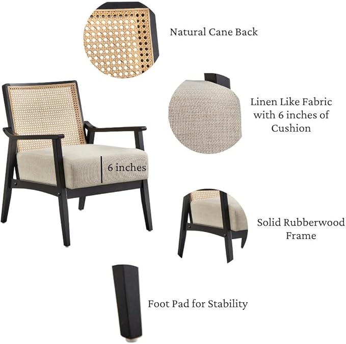 Hadwin Cane Back Accent Chair Solid Wood Frame Black