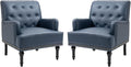 MOJAY Faux Leather Accent Chair Set of 2 Mid-Century Modern Living Room Chair Lounge Study Sofa Chair with Sturdy Wood Legs Club Chair Armchair for Bedroom Home Study Reception (DarkBlue)