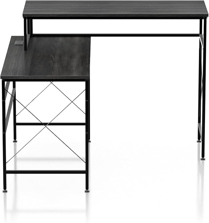 HOMES: Inside + Out Roncaster Industrial L-Shaped Metal 51 in. Writing Desk with USB Port and Electrical Outlet for Home Office Study Room Gray and Black