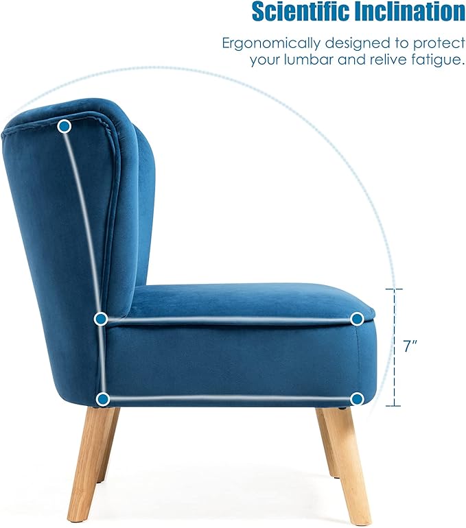 S AFSTAR Armless Accent Chair Velvet Modern Chair with Rubber Wood Legs and Thick Sponge Seat Upholstered Leisure Wingback Sofa Chair for Living Room for Bedroom Living Room (2 Blue)