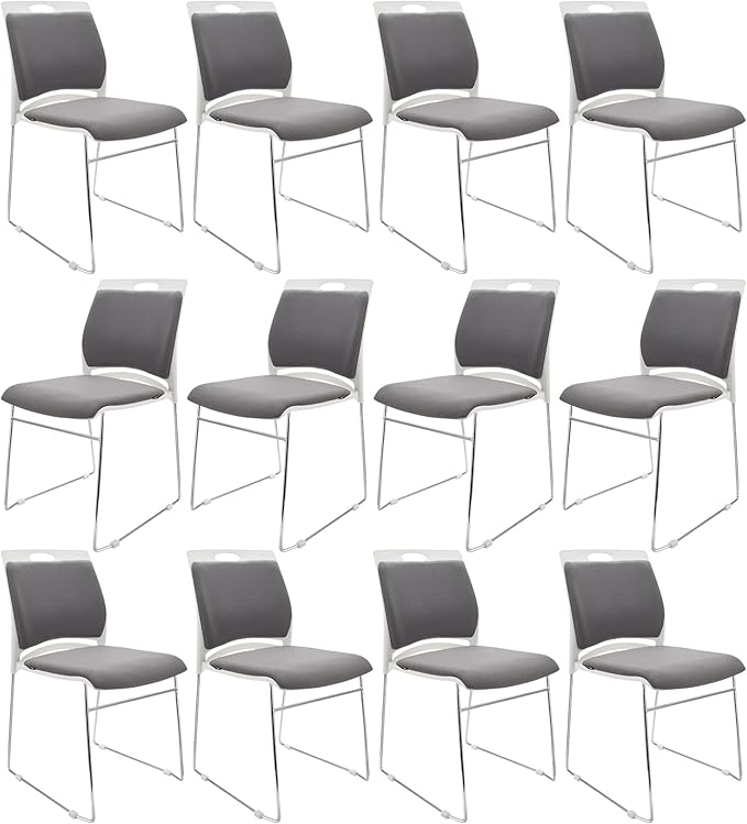 12 Pack Stacking Chairs - 1102LB Capacity Home Office Guest Chair Set With Sled Base Modern Reception Chair for Kitchen Waiting Room Multi-Purpose Use Break Room Training Cafeteria