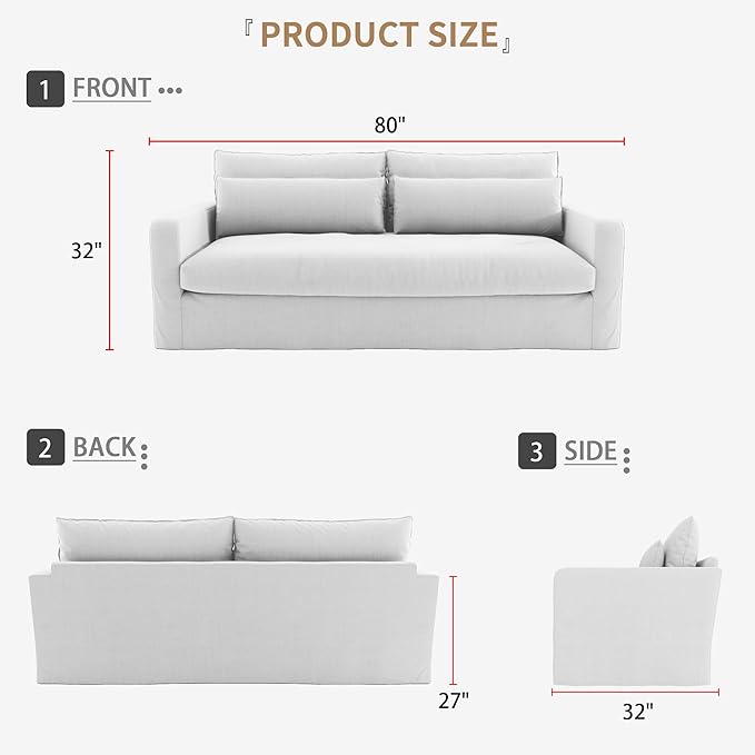 SILKIR Couches for Living Room Down Filled Sofa 80 Inch Couch with Lumbar Pillows Comfy Sofa for ApartmentBedroomOfficeWhite