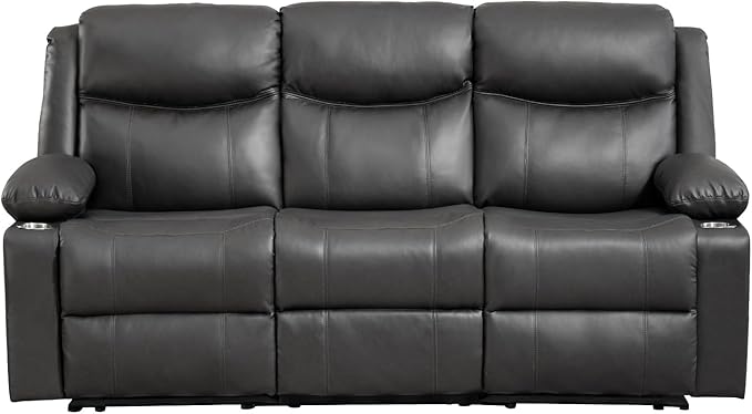 Manual Reclining Sofa - 3 Seat Recliner Sofa with Heat &amp Massage Function Wall-Hugger Reclining Sofa for Living Room (Grey)