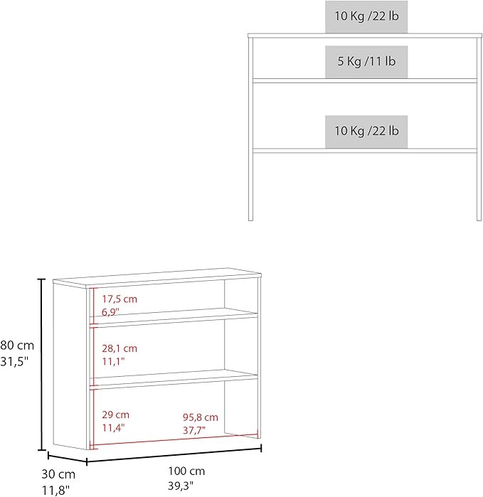 Modern White Desk with 2 Shelves 31.5 H Compact Study Organizer for Home Office